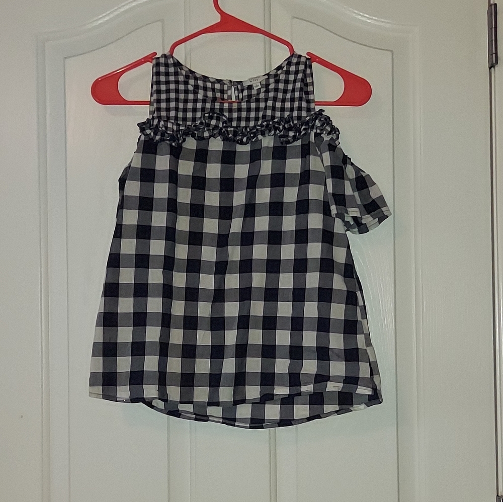 Navy Gingham girl large off the shoulder crown & ivy top